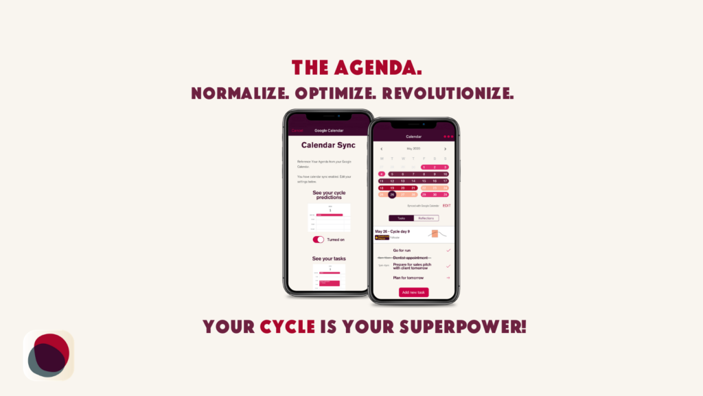 The agenda period app is a period tracker to help you cultivate period knowledge. Has a picture of the period app you can use and the interface.