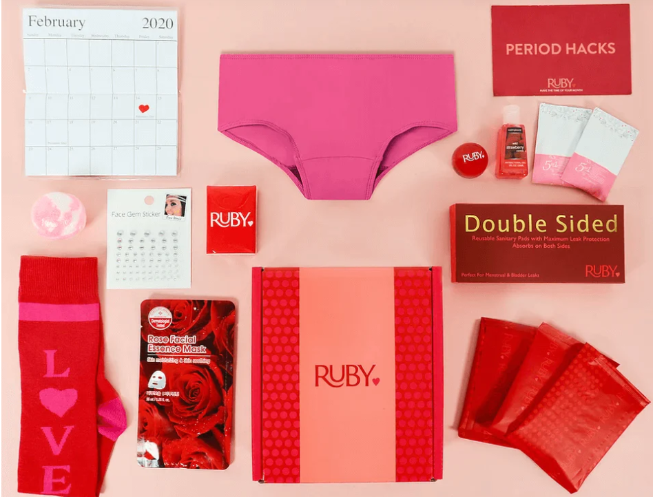 Ruby is a period teen subscription product that has period proof teen underwear, hygiene pads and more. Helpful for a girl's first period. 