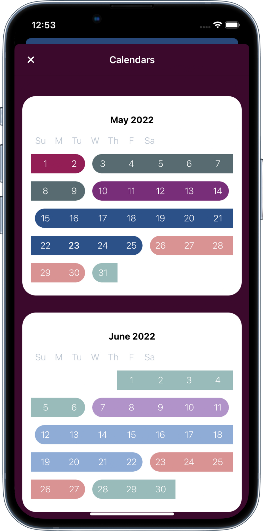 The Agenda App has different colors within it to help you understand when your cycle changes between phases.