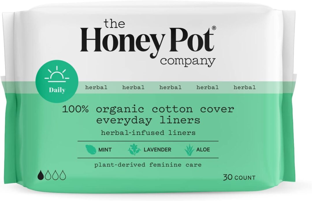White and green package of The Honey Pot Company herbal infused everyday panty liners