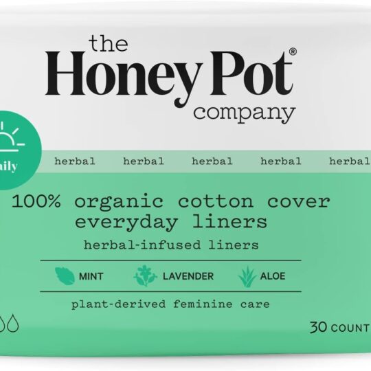White and green package of The Honey Pot Company herbal infused everyday panty liners